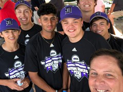 Dan Plesac takes a selfie with players at the 2019 Illinois State High School baseball playoffs in Joliet, IL