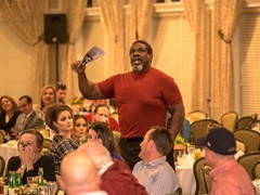 Football great, Nate Newton speaks to the crowd at the 2019 West Texas Sports Banquet in Midland, TX