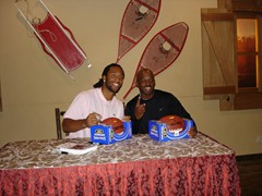 Larry Fitzgerald with fan on our “NFL Tour” to Europe
